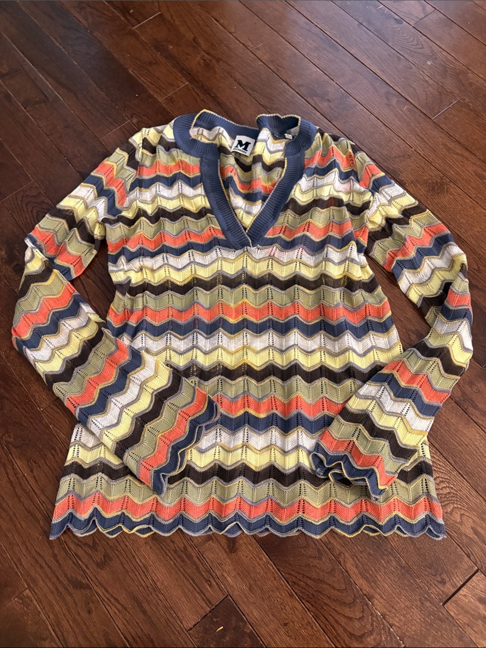 M by Missoni Multicolor Zigzag V‑Neck Long Sleeve Top